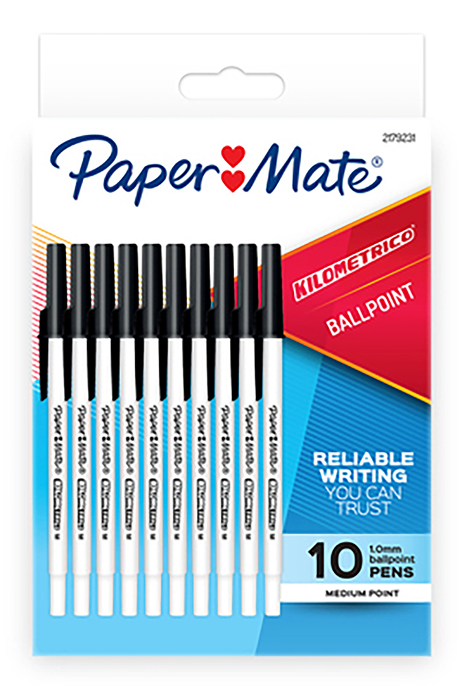 PEN PAPERMATE BP KILOMETRICO MED BLACK 10PK H/SELL