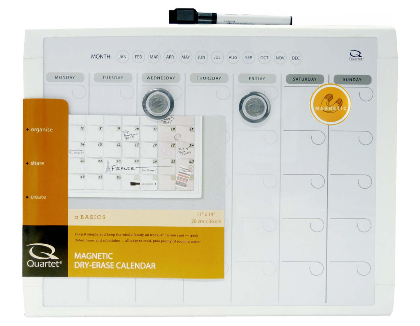 WHITEBOARD QUARTET BASICS 280X360MM CALENDAR GREY