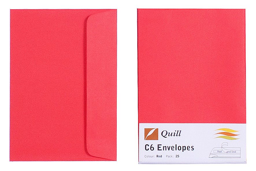 ENVELOPE QUILL C6 80GSM RED PK25