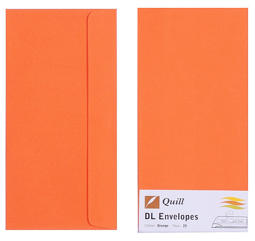 ENVELOPE QUILL DL 80GSM ORANGE PK25