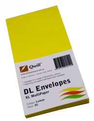 ENVELOPE QUILL DL 80GSM LEMON PK25