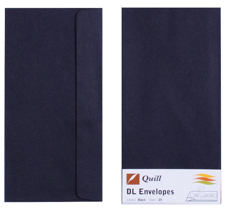 ENVELOPE QUILL DL 80GSM BLACK PK25
