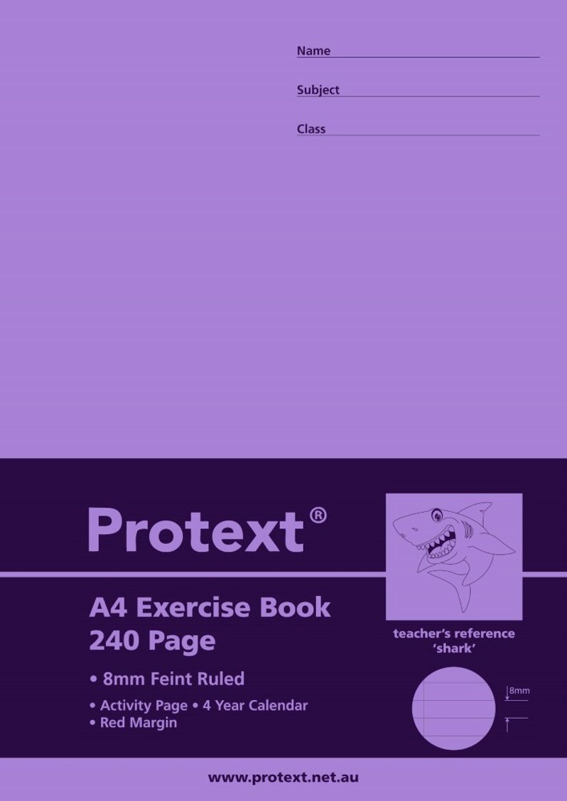EXERCISE BOOK PROTEXT A4 8MM + MARGIN RULED PP COVER 240PG