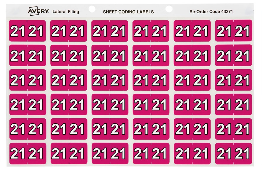 LABELS COLOUR CODING AVERY 25X38MM 21 SIDE TAB MAGENTA PK180
