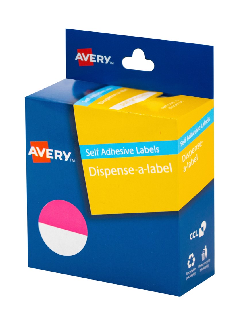 LABEL AVERY 24MM DISPENSER ROUND PINK/WHITE BX500