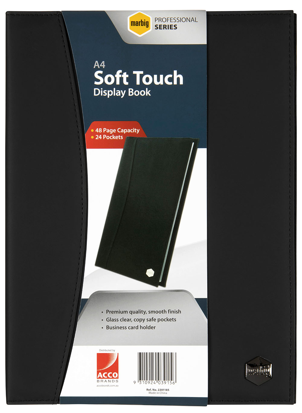 DISPLAY BOOK MARBIG PROFESSIONAL A4 SOFT TOUCH 24 POCKETS BLACK