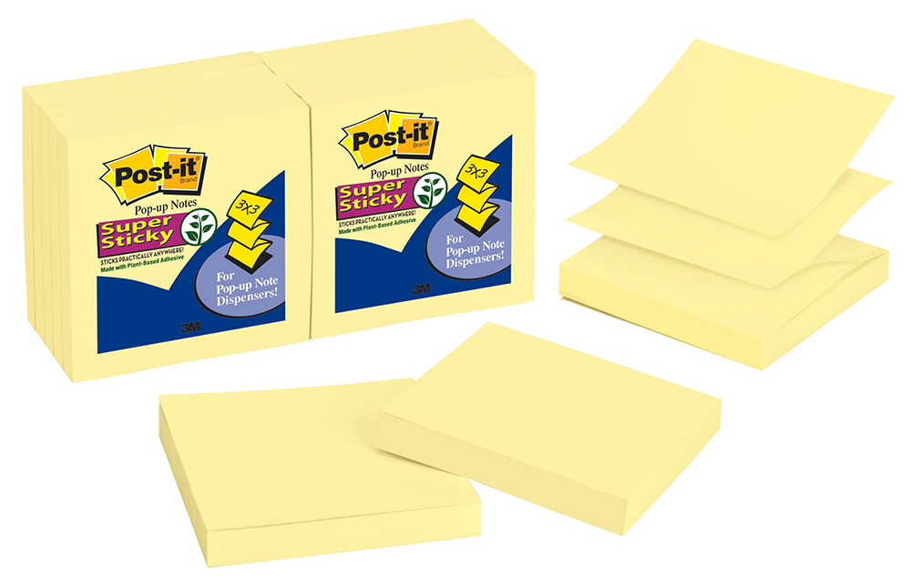 NOTES POST-IT SUPER STICKY 76X76MM R330-12SSCY POP UP CANARY YEL PK12