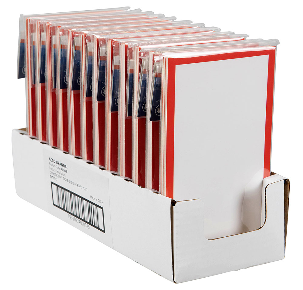 DISPLAY TICKET QUIKSTIK 75X125MM RED BORDER PK10