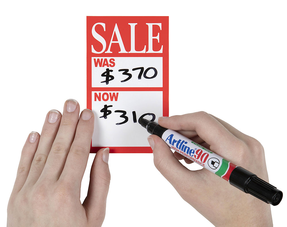 DISPLAY TICKET QUIKSTIK 75X125MM WAS/NOW PK10