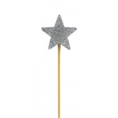 CANDLE ALPEN LONG STICK SILVER GLITTER STAR