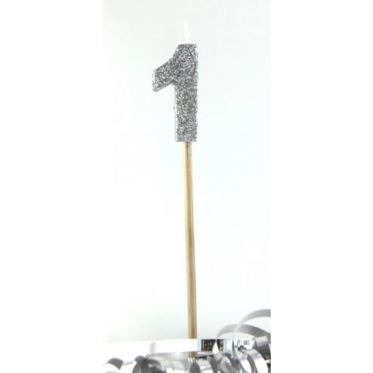 CANDLE ALPEN LONG STICK SILVER GLITTER NO.1