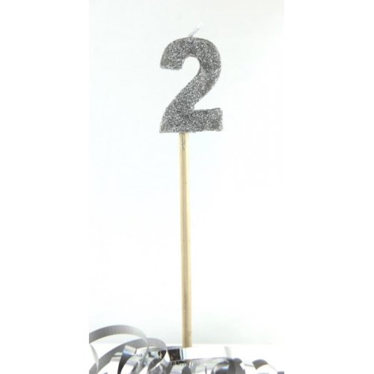 CANDLE ALPEN LONG STICK SILVER GLITTER NO.2
