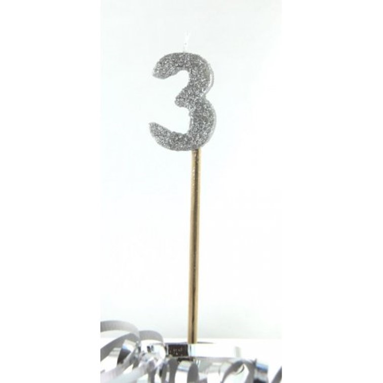 CANDLE ALPEN LONG STICK SILVER GLITTER NO.3