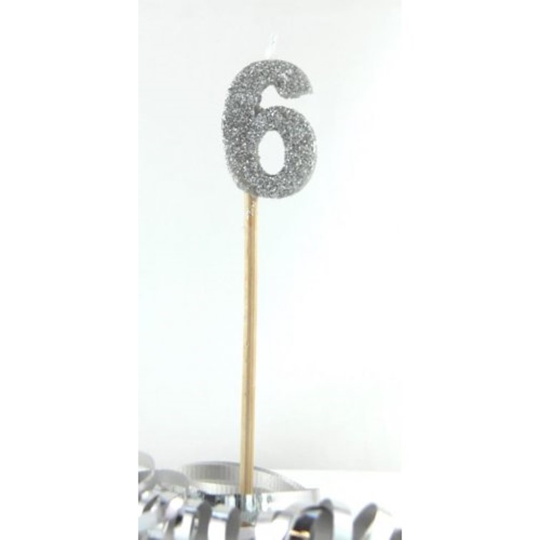CANDLE ALPEN LONG STICK SILVER GLITTER NO.6