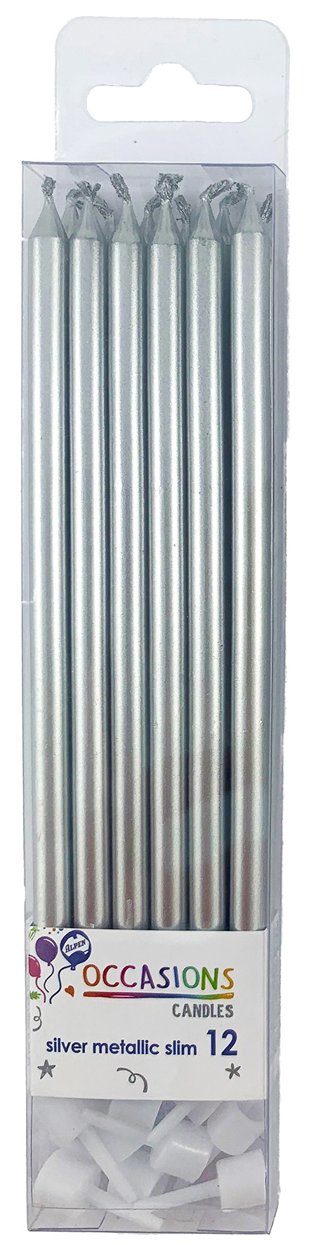 CANDLE ALPEN SLIM 120MM SILVER PK12