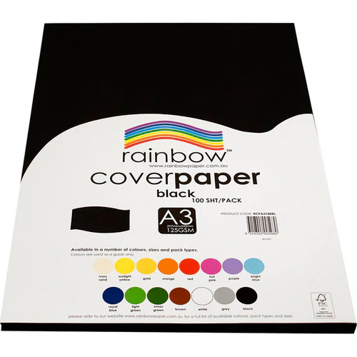 COVER PAPER RAINBOW A3 BLACK 100 SHEETS