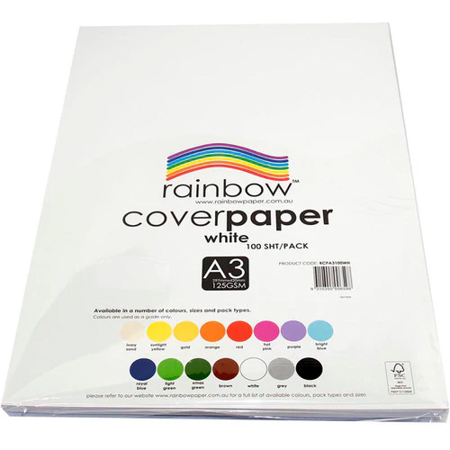 COVER PAPER RAINBOW A3 WHITE 100 SHEETS