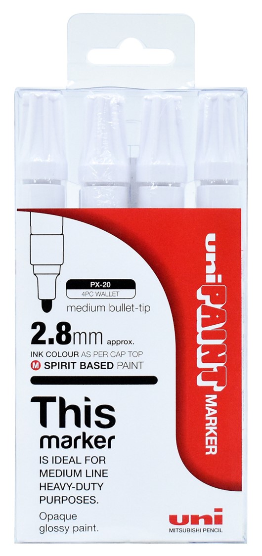 MARKER PAINT UNI PX204 MEDIUM TIP WHITE PK4