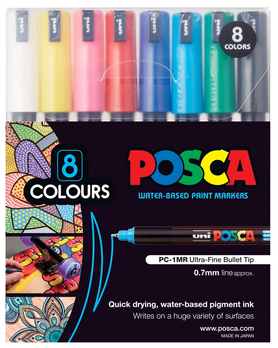 MARKER UNI POSCA PAINT PC1MR ULTRA FINE ASSTD WLT8