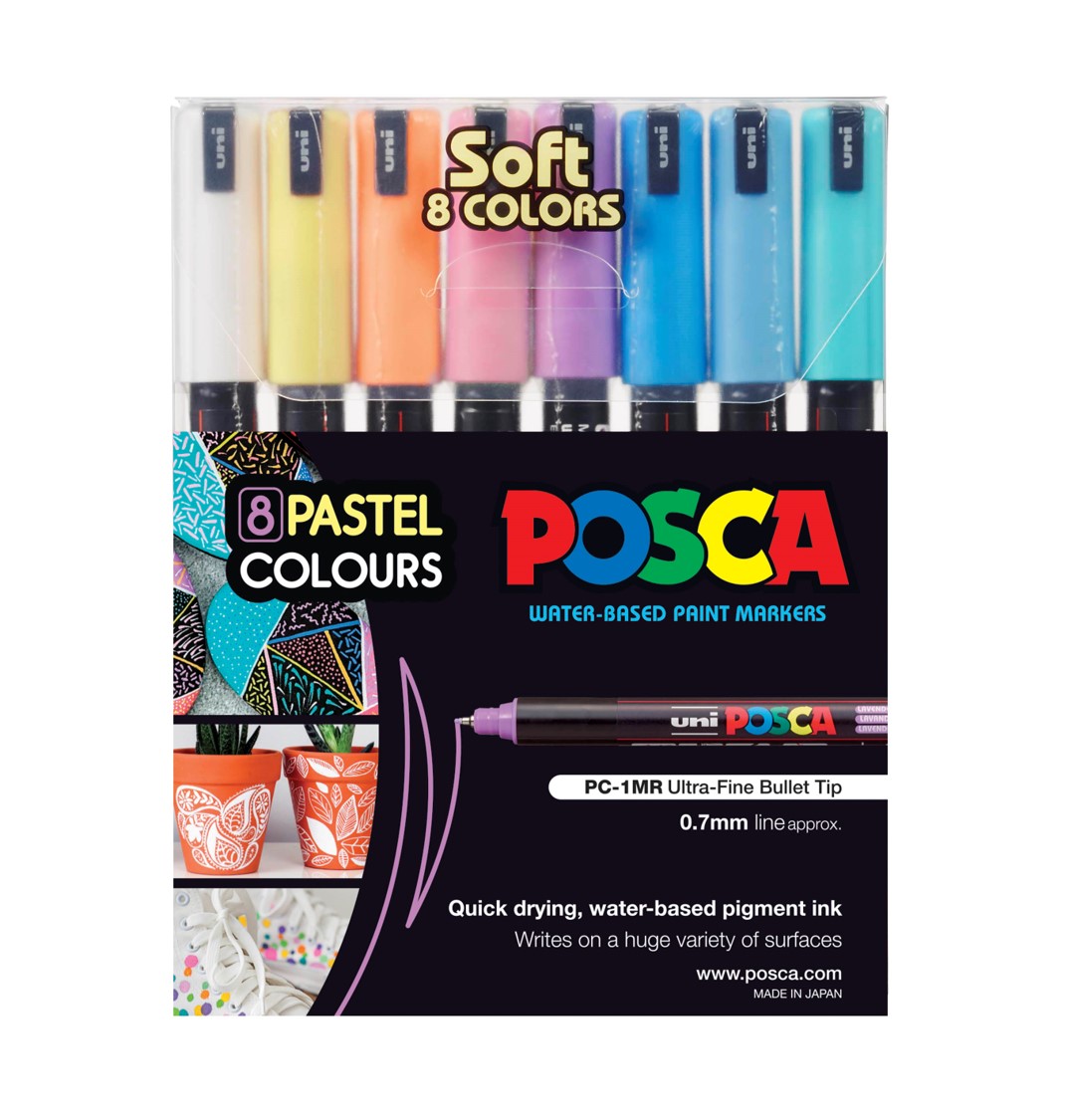 MARKER UNI POSCA PAINT PC1M POLYTIP SOFT COLOURS WLT8