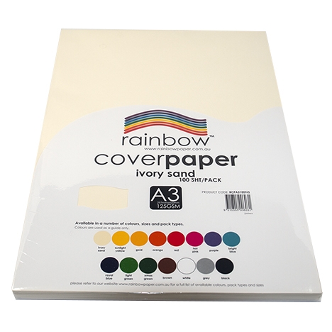 SP- COVER PAPER RAINBOW A3 125GSM IVORY SAND PK100