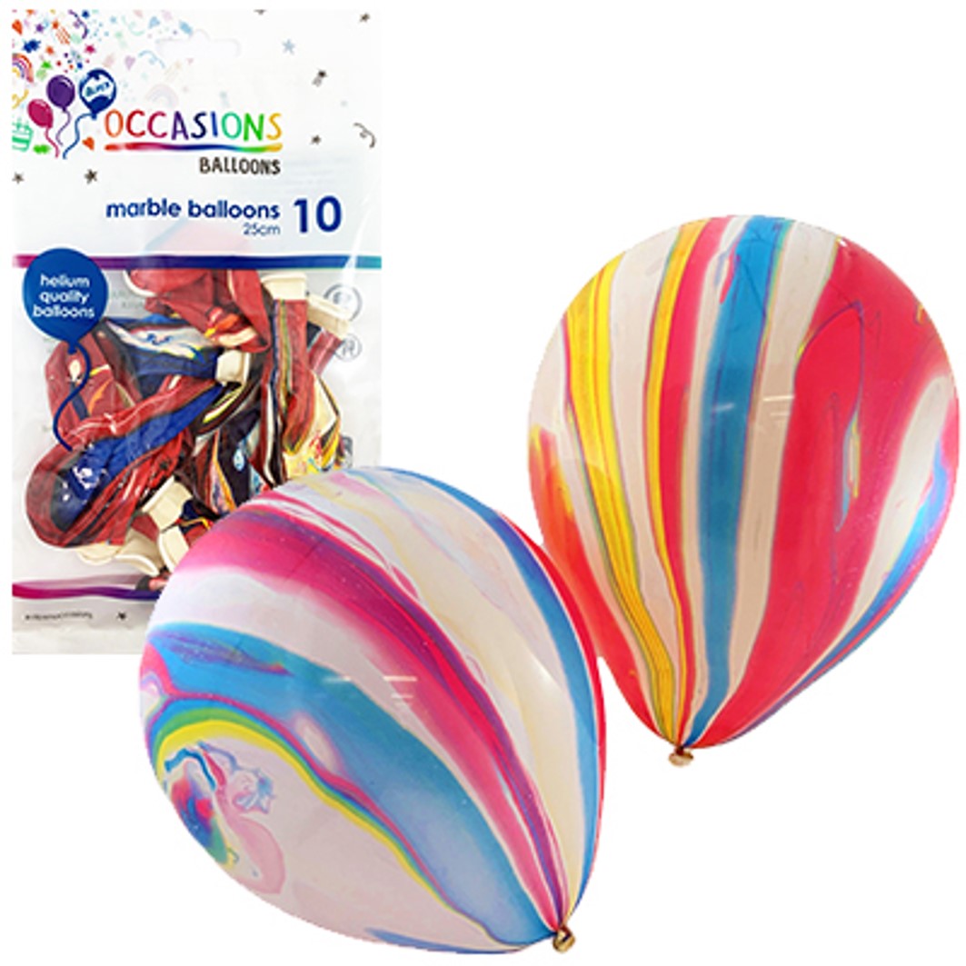 BALLOONS ALPEN 25CM MULTICOLOUR MARBLE ASST 10'S