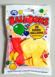 BALLOONS ALPEN 23CM ROUND ASST 20'S
