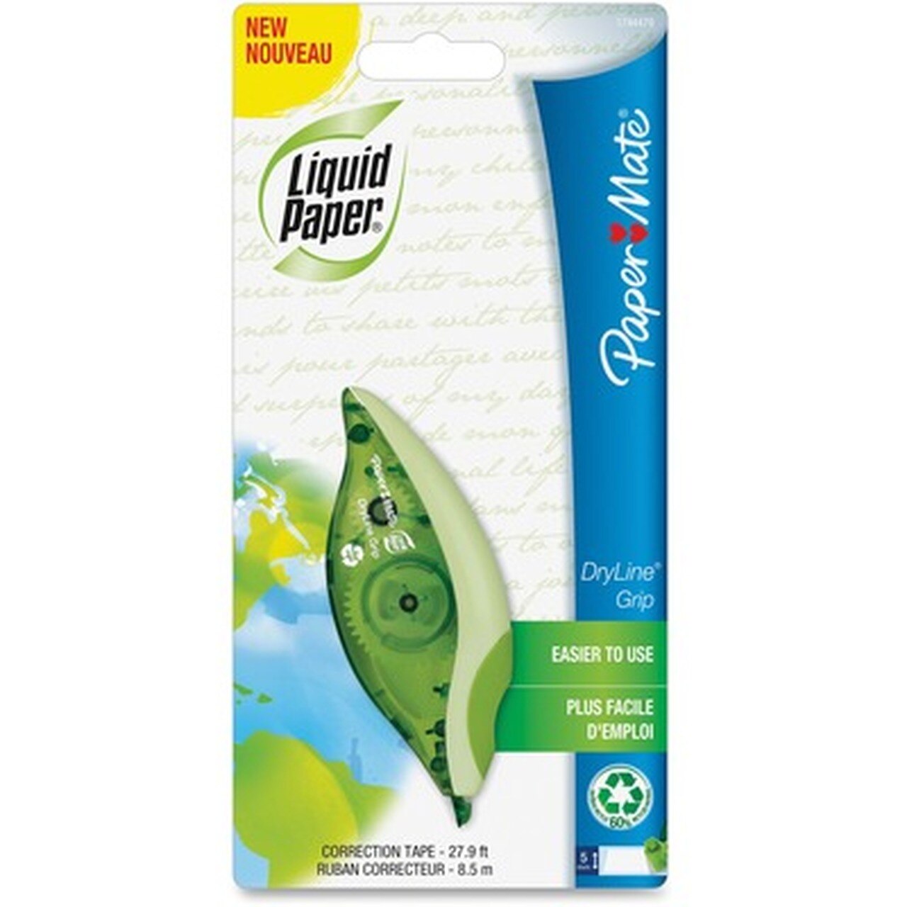 CORRECTION TAPE LIQUID PAPER RECYCLED DRYLINE GRIP WHITE PK6