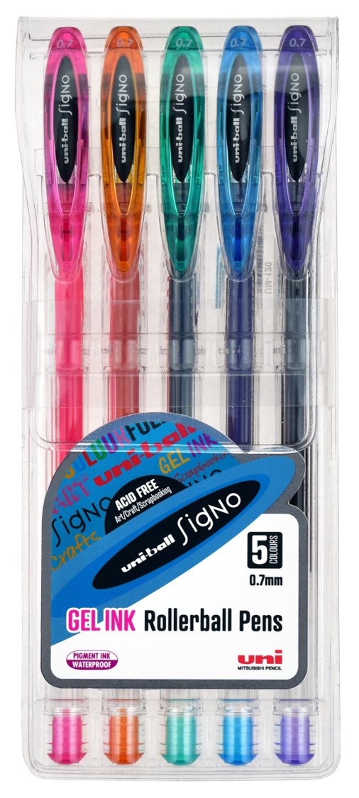 PEN UNI SIGNO UM120 GEL RB 0.8MM ASST PK5
