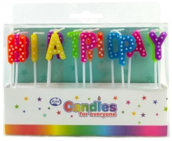 CANDLE ALPEN HAPPY BIRTHDAY BRIGHT POLKADOTS