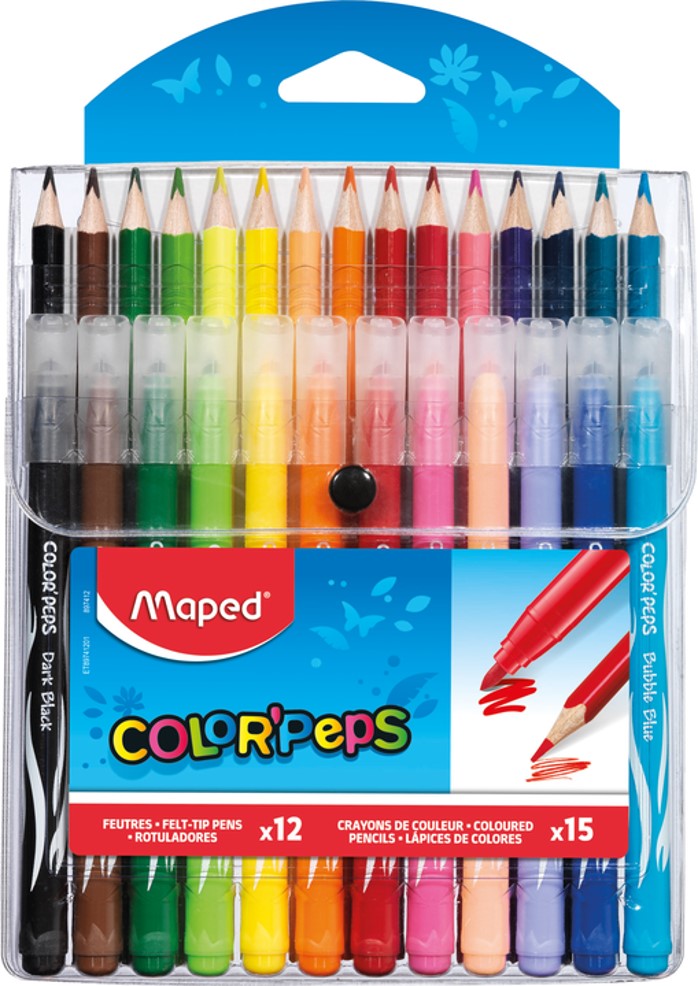 SP- COMBO PACK MAPED FELT TIP MARKERS X12 & COLOURED PENCILS X 15 ASST PK27