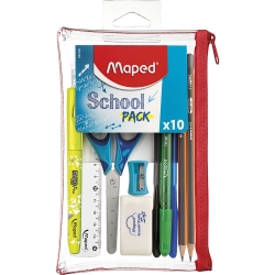 STUDENT KIT MAPED SCHOOL PENCIL CASE 10PC TRANSPARENT