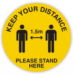 SIGN DURUS 350MM SOCIAL DISTANCING 1.5M APART FLR ADHESIVE CIRC BLK/YLW