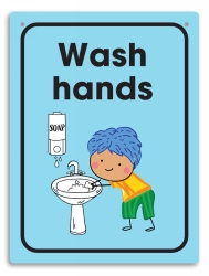 SIGN DURUS 225X300MM SCHOOL WALL WASH HANDS BLUE