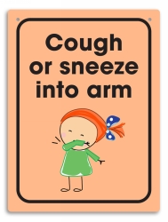 SIGN DURUS 225X300MM SCHOOL WALL COUGH OR SNEEZE INTO ARM ORANGE