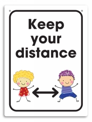 SIGN DURUS 225X300MM SCHOOL WALL KEEP YOUR DISTANCE WHITE