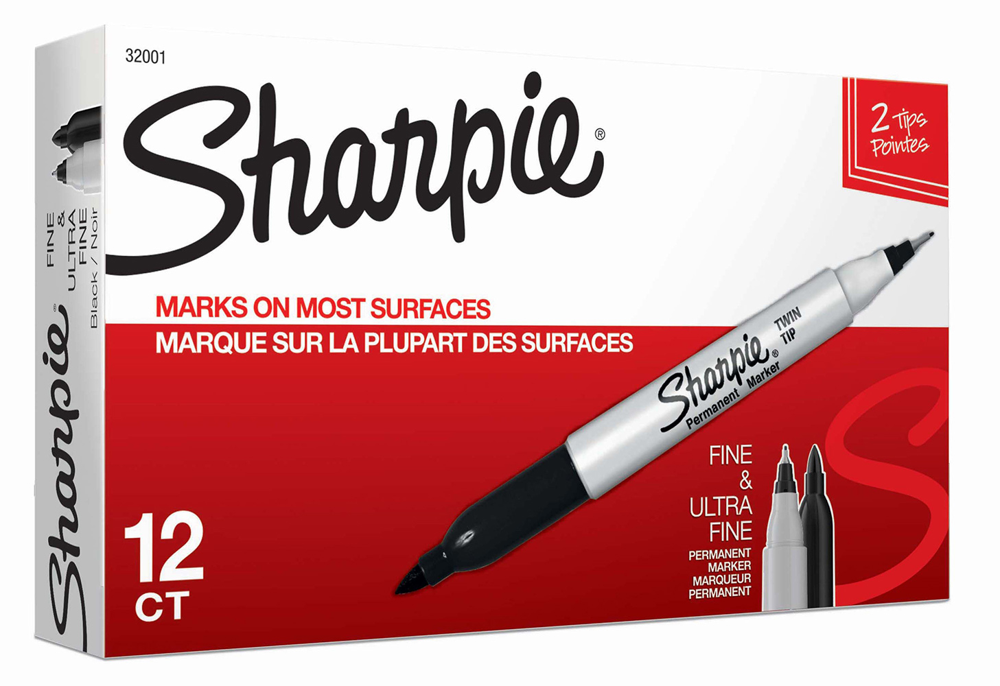 MARKER SHARPIE TWIN TIP BLACK BX12