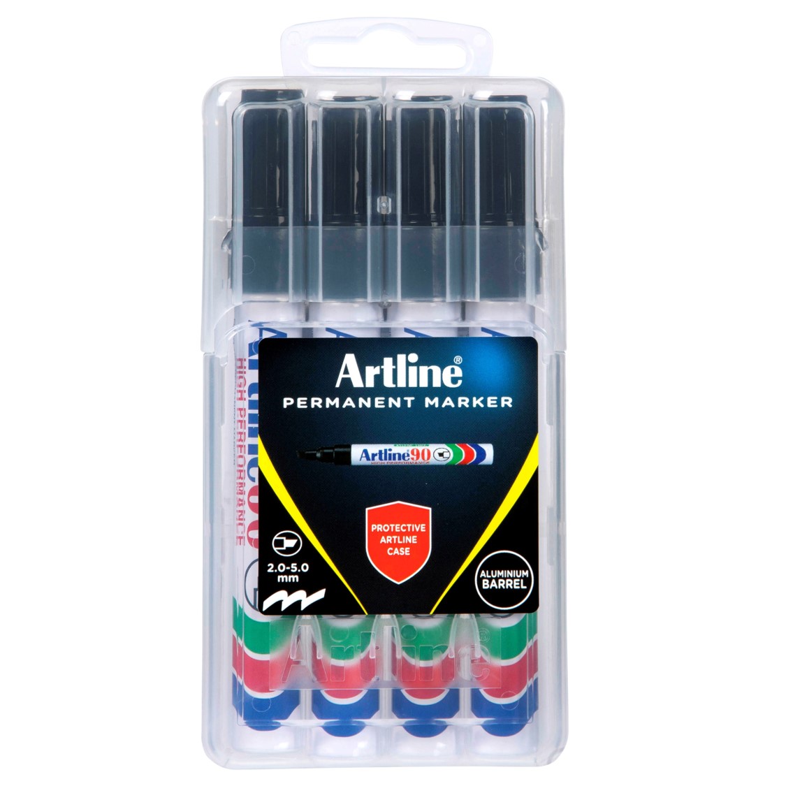MARKER ARTLINE 90 PERMANENT 5MM CHISEL NIB HARD CASE BLACK PK4
