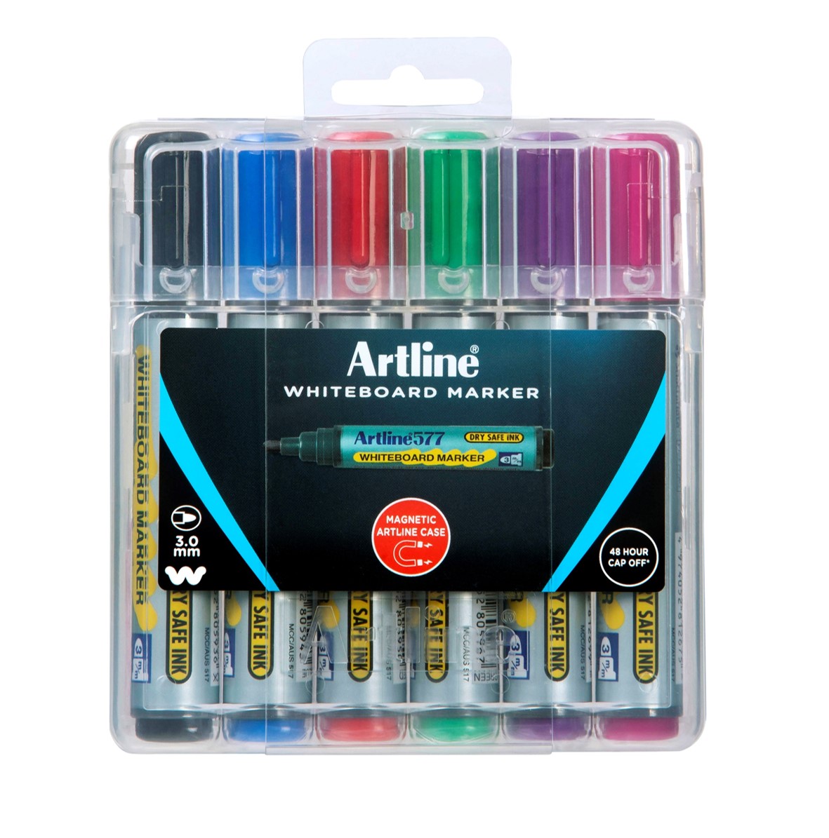 MARKER WHITEBOARD ARTLINE 577 3MM BULLET NIB HARD CASE ASST PK6