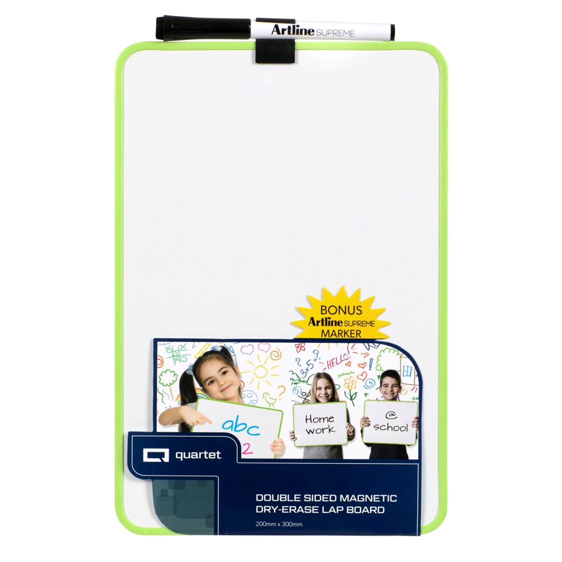 SP - WHITEBOARD QUARTET 200X300MM 2 SIDED LAP BOARD W/ARTLINE MARKER GREEN