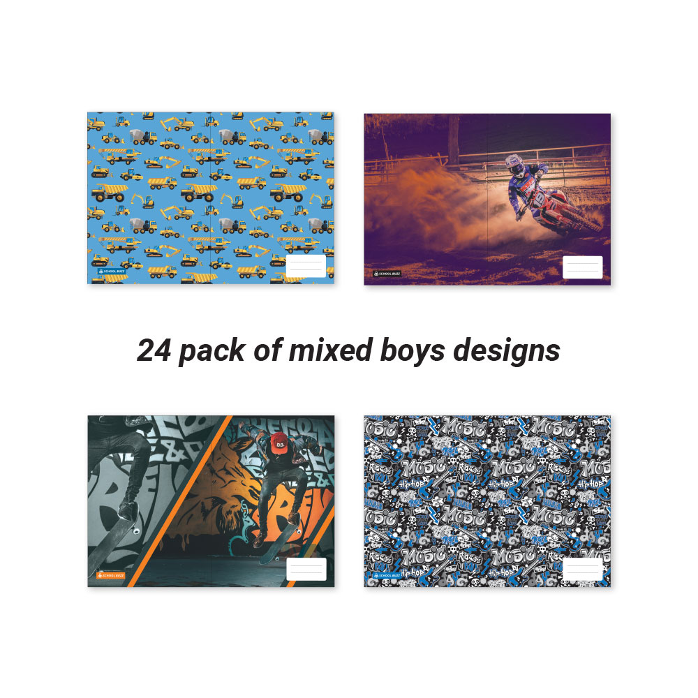 BOOK COVERS SCHOOL BUZZ A4 MIXED DESIGNS BOYS PK24