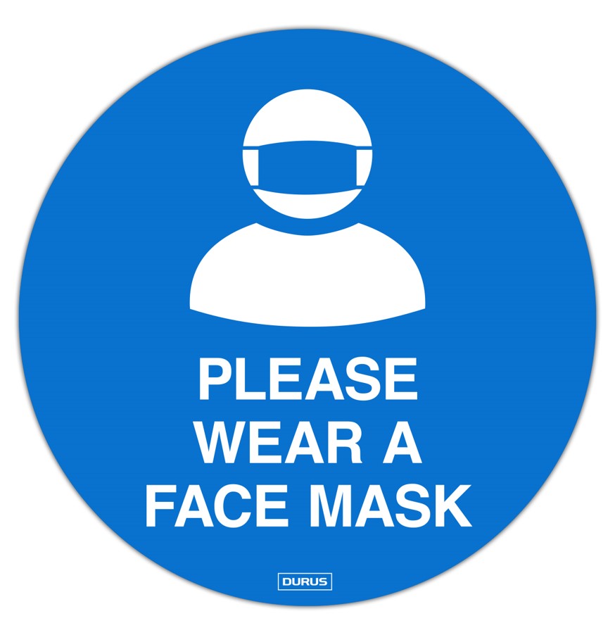 ADHESIVE DURUS 250MM DIAMETER FLOOR WEAR A FACE MASK BLUE AND WHITE