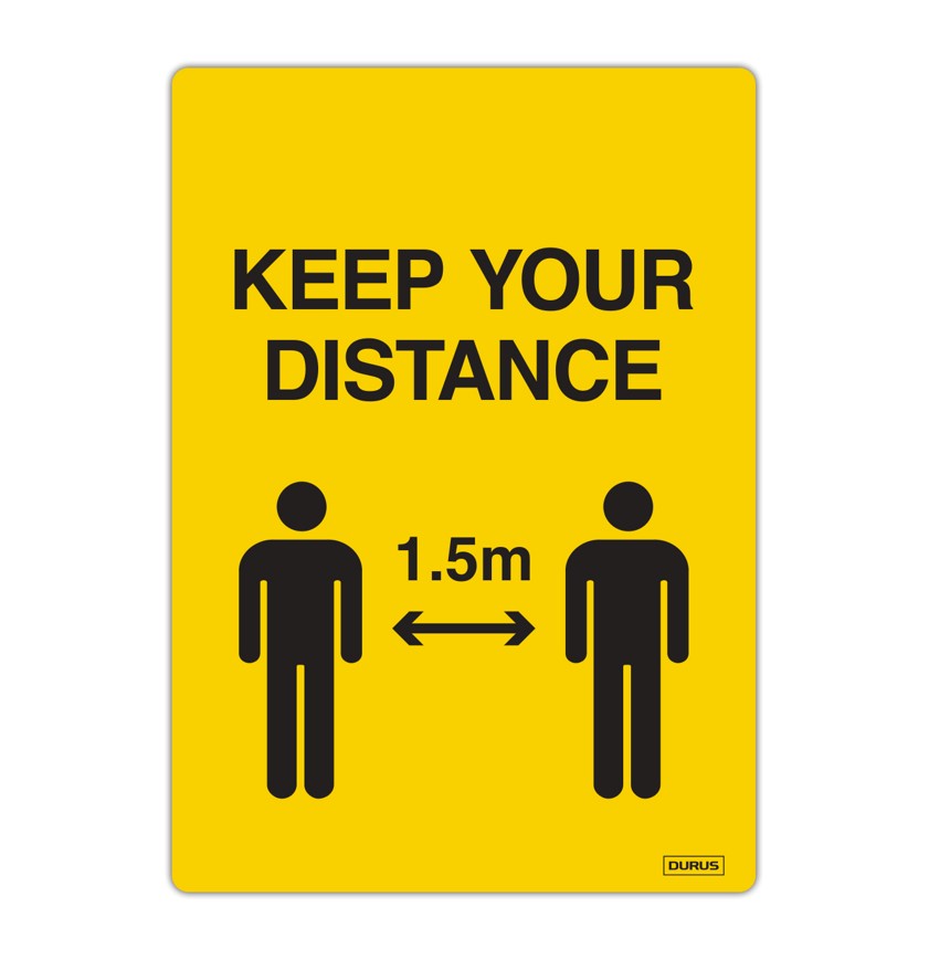 SELF ADHESIVE DURUS 105MMX148MM DECAL SOCIAL DISTANCE YELLOW & BLACK PK2
