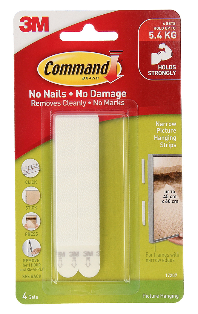 SP- STRIP COMMAND 17207 NARROW PICTURE HANGING WHITE PK4
