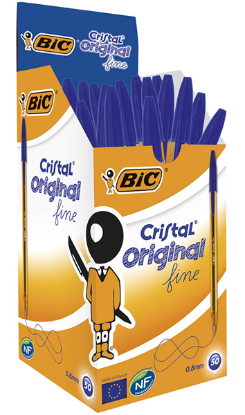 PEN BIC BP CRISTAL ORIGINAL 0.8MM FINE BLUE BX50