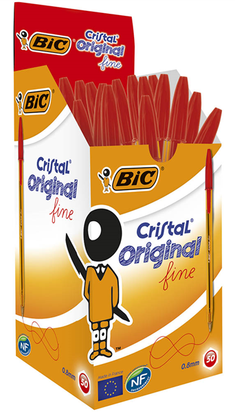 PEN BIC BP CRISTAL ORIGINAL 0.8MM FINE RED BX50