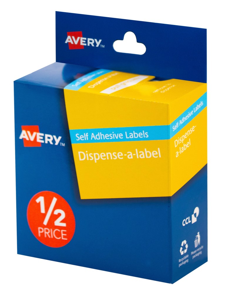 SP- LABEL AVERY 24MM 1/2 PRICE DISPENSER LABEL RED & WHITE PK300