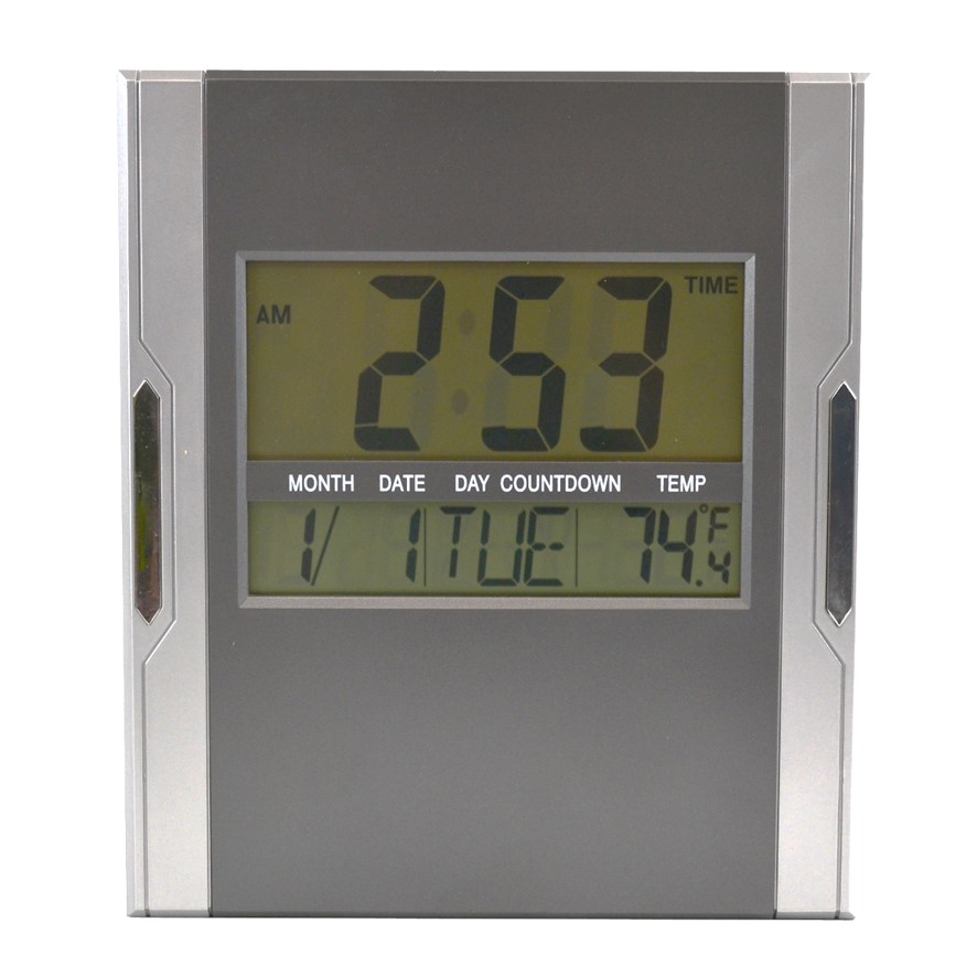 WALL CLOCK ITALPLAST 215MM DIGITAL DISPLAY SILVER/GREY