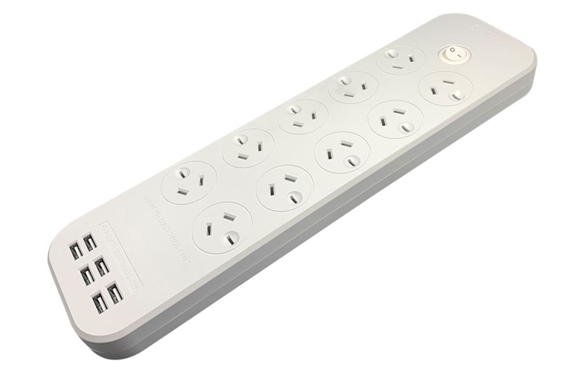 POWERBOARD JACKSON INDUSTRIES 10 OUTLET USB SWITCHED FAST CHARGING WHIT