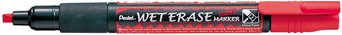 SP- MARKER PENTEL 3.0MM LIQUID CHALK WET ERASE REVERSIBLE NIB RED
